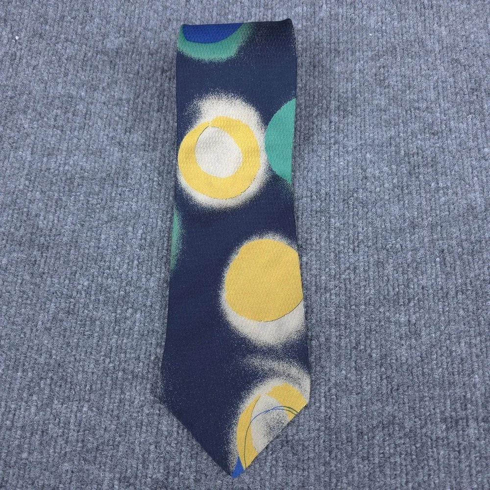 Ermenegildo Zegna Tie Mens One Size Blue Silk Necktie Geometric Print Made Italy